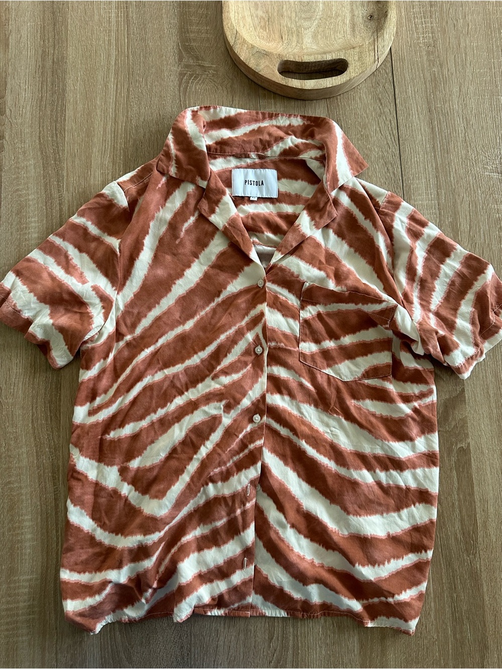 pistola Rust and Cream Zebra-Stripe Short Sleeve Shirt